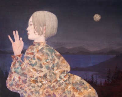 準グランプリ 八木恵子《夜はしんとして》 岩絵具、墨、銀箔、和紙